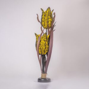 Lampara 2 Flores Fibra Natural Amarillo