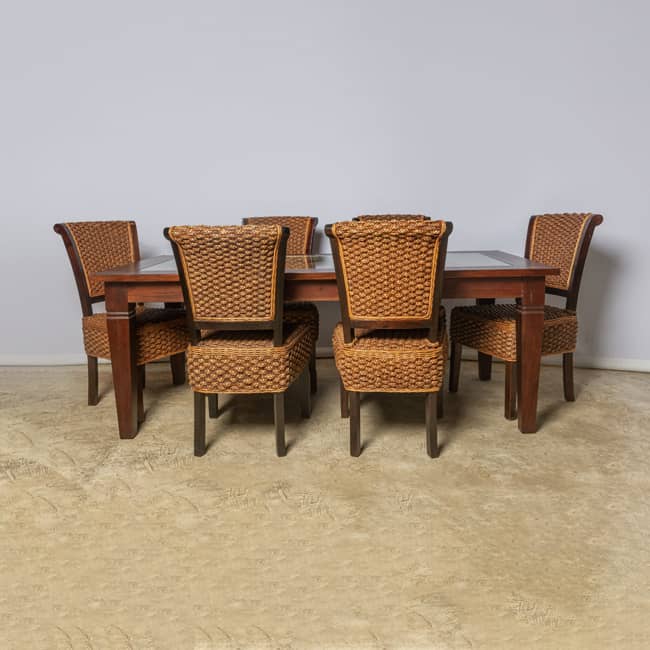 Juego de comedor rectangular 6 piezas mesa con vidrio 1 DIN002D