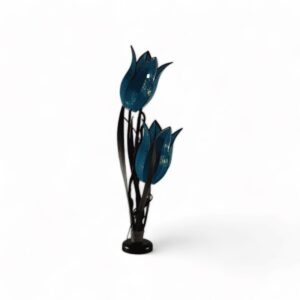 Lampara Pie Flor Vidrio Con Palmera 2 Flores